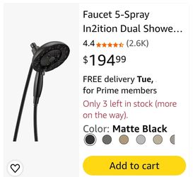 7986: New Delta Faucet 5-Spray In2ition Dual Shower Head with Handheld Spray, H2Okinetic Matte Black Shower Head with Hose, Showerheads, Handheld Show