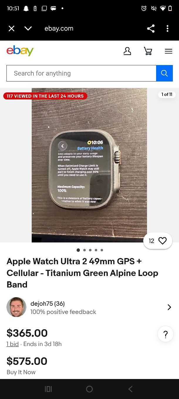 Apple Watch Ultra 3 Thin 49 mm $360