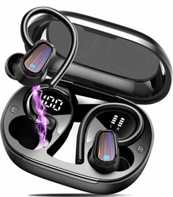 Wireless Earbuds, Bluetooth 5.4 Headphones Sport, Over Ear Buds with ENC Noise Canceling Mic, Deep Bass Stereo Earphones with Hook, 50H Playback, LED 