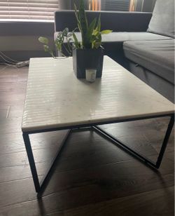 Marble Top Coffee Table with Black Metal Base