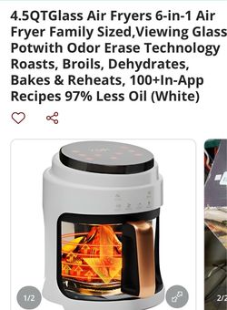 4.5QT Glass Air Fryer 6-in-1 White