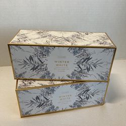 Two Illume Winter White Mini Luxe Sanded Mercury Glass Votive 3 Soy Candle Set Box