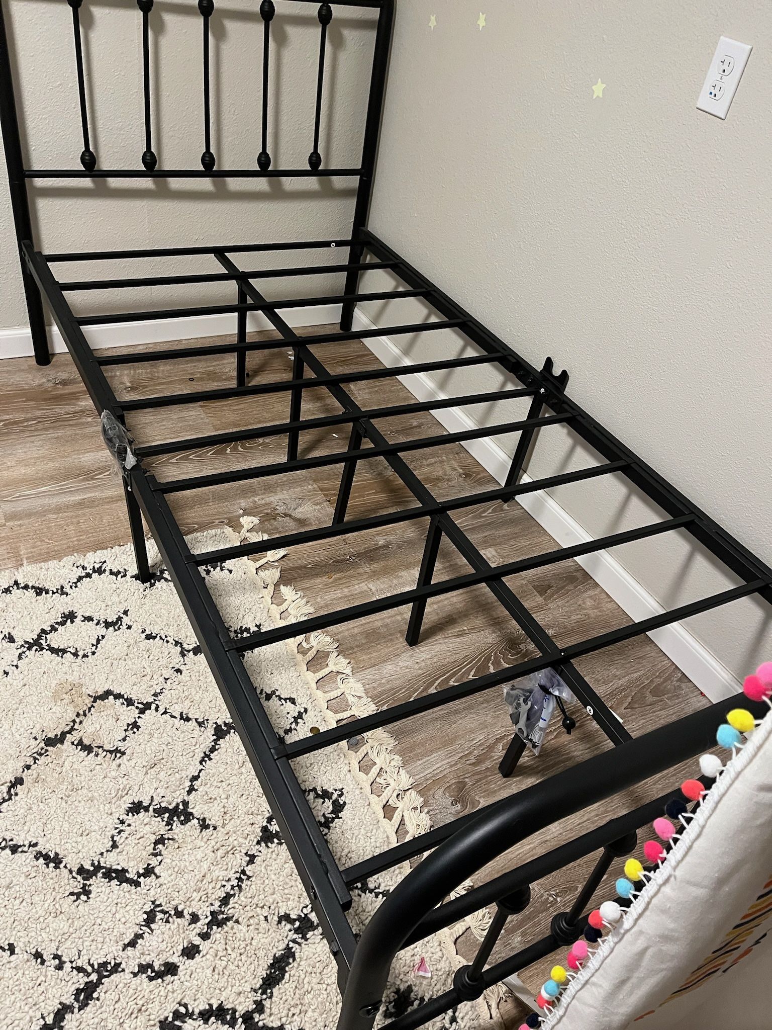 Vintage Heavy Duty Twin Bed Frame with Steel Slat Mattress Support