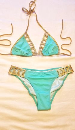 Victoria secret teal and gold bikini