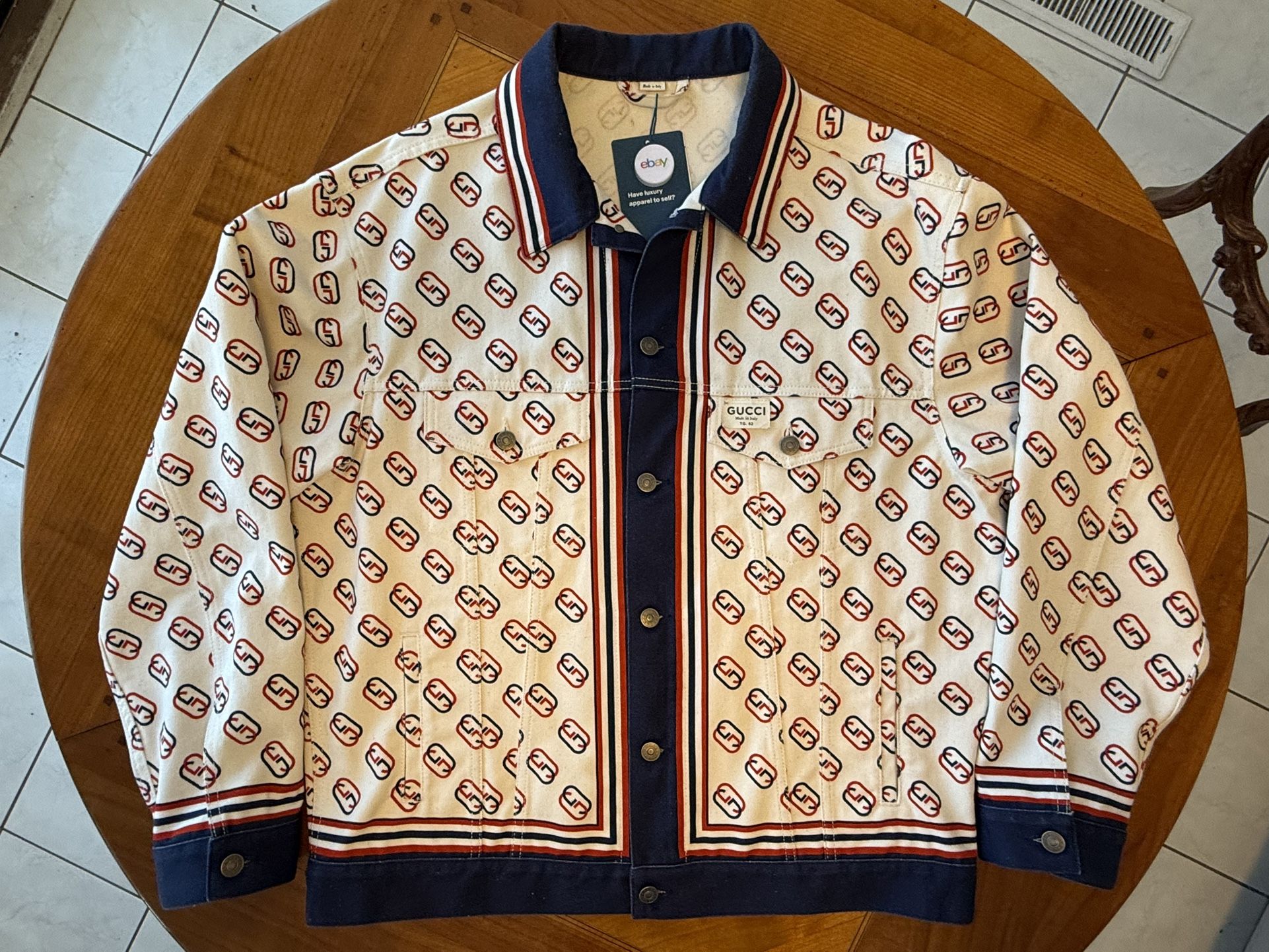 Authentic Gucci Monogram Interlocking GG Cotton Denim Twill Jacket Mens Unisex