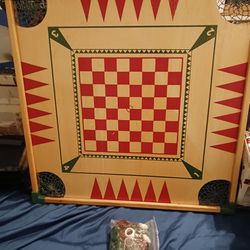 Vintage Double-Sided Carrom Board Game With Pieces