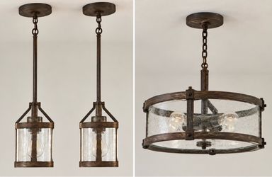 Bronze Pendant and Drum Chandelier Light Set