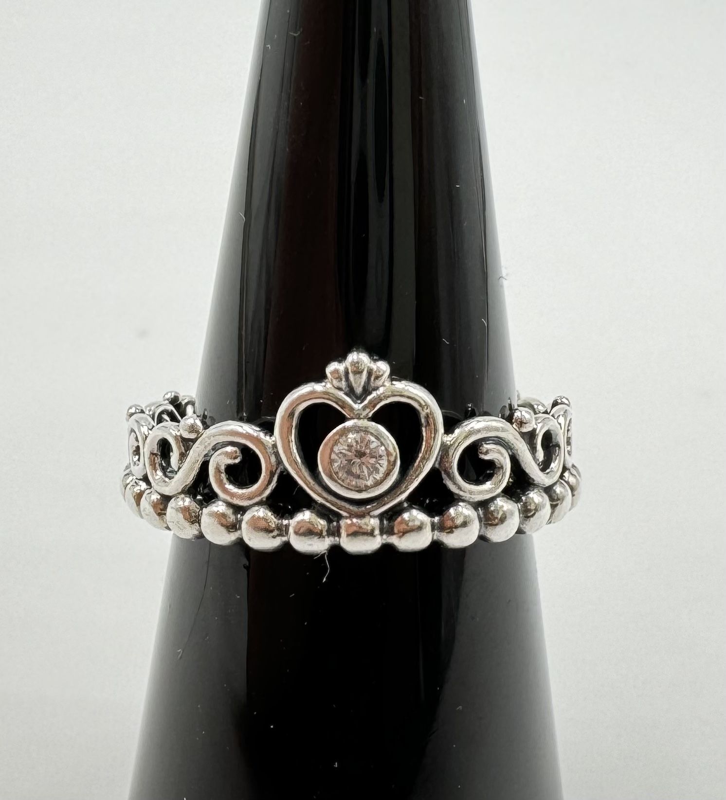 Authentic Pandora 925 ALE Sterling Silver Princess Tiara Crown Stack Ring Size 7.5 Preowned