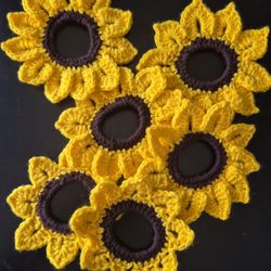 Handmade Crocheted Sunflower Scrunchie