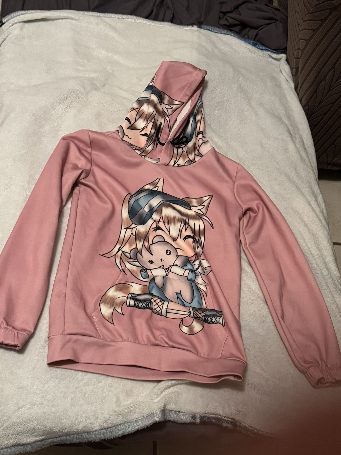 Anime-Themed Pullover Hoodie Size Small Color Pink.