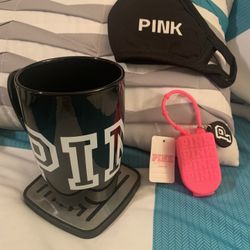 Pink Mug , Pink Face Mask And Hand Sanitizer Holder