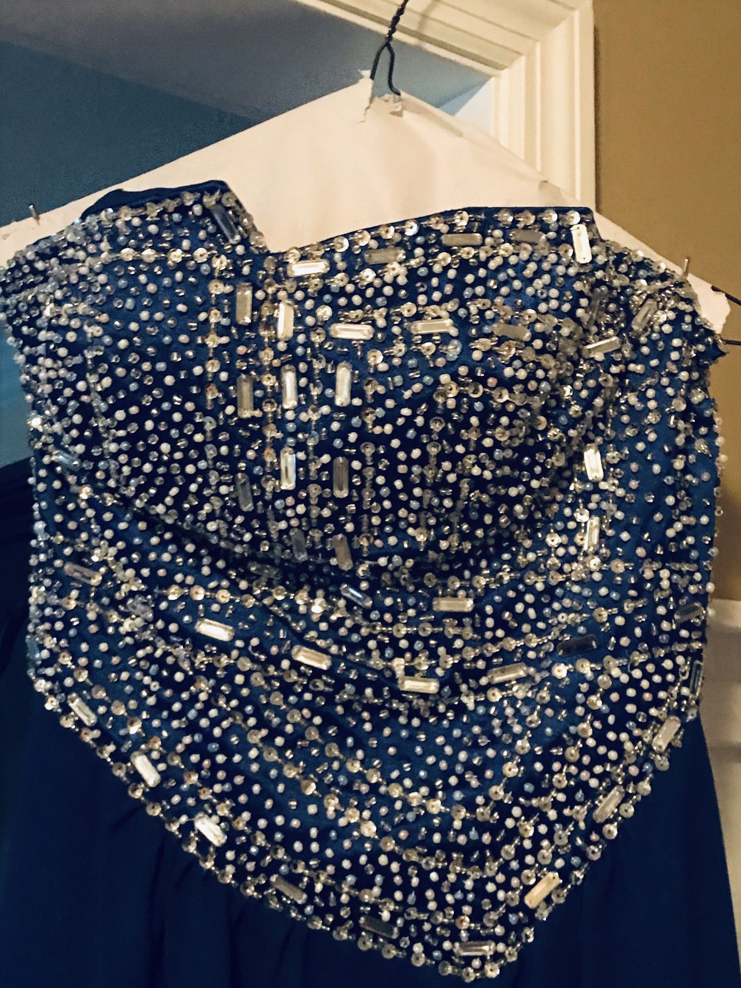 Long royal blue prom/Homecoming dress with sequins