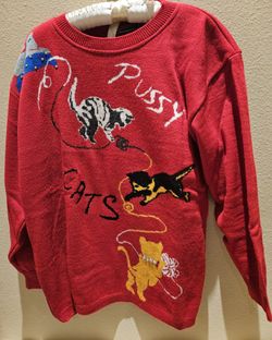 NEW! Medium Red "Pussy Cats" knit sweater by the brand Audrey.