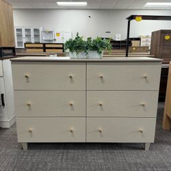 6-Drawer Dresser for Bedroom, Modern Chest of Drawers with Gold Knobs, 47.2 Inch Wide Linen Printed Finish Wood Storage Organizer for Kids 