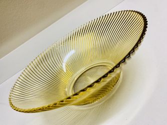 Yellow Spiral Embossed Glass 11”dia. x3 3/4”tall Salad Serving Bowl