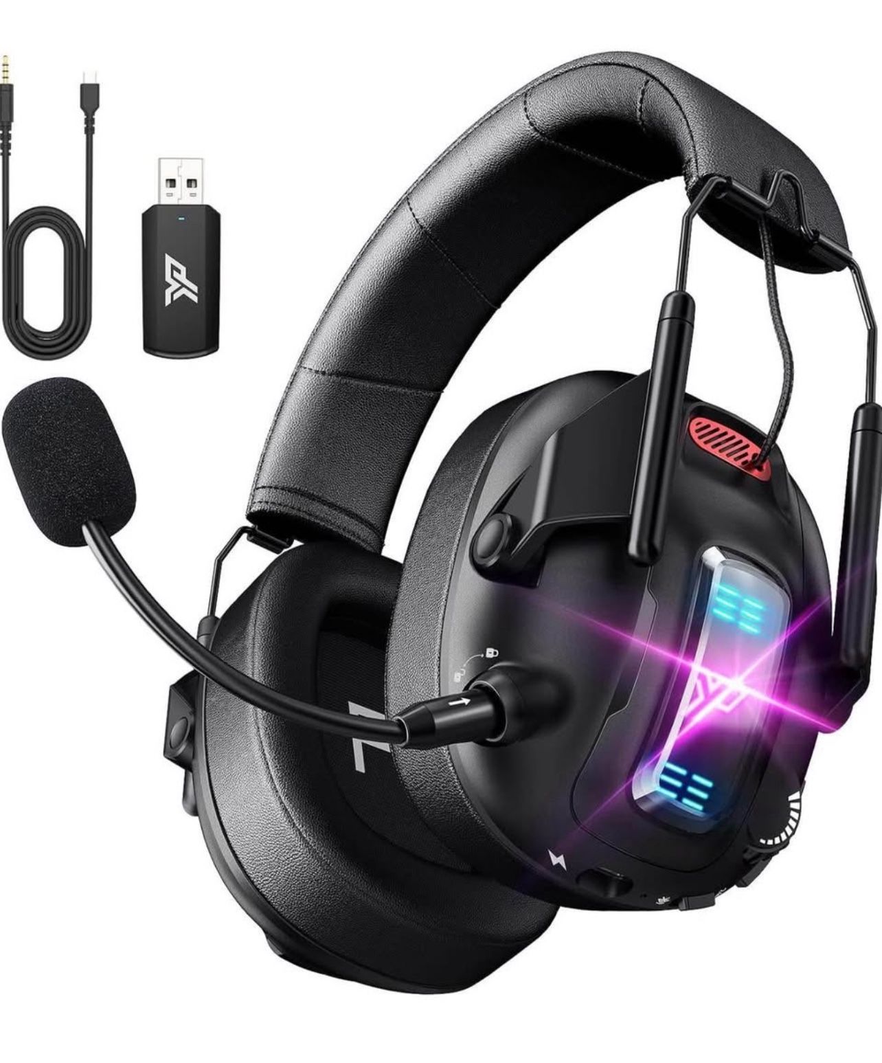 Brandnew Wireless Gaming Headset for PS5, PS4, PC, USB Over Ear Gaming Headphones with Noise Canceling Mic, Bluetooth 5.3, 100H Battery, Low Latency,