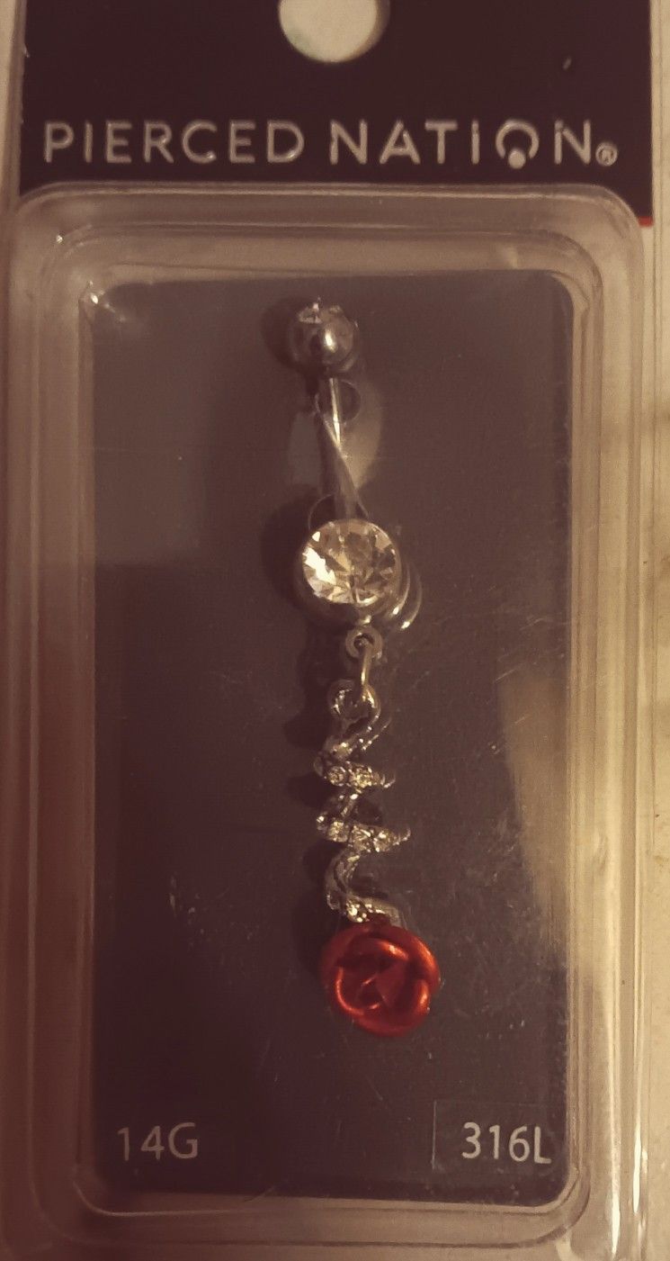 Body Jewelry "PIERCED NATION" -BELLY/NAVEL Rose Charm Dangle  [Brand New]