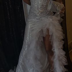 Silver Dress With Tool, Corset Back, Wore Once 
