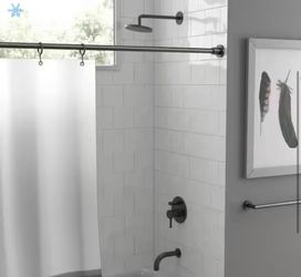 Modern Minimalist 60 in. Straight Shower Rod Set in Matte Black