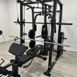Vesta Fitness Smith Machine 1001 w/Bench Attachment | 230lb Bumpers Olympic Weights | 7ft Olympic Bar | Gym Equipment | FREE DELIVERY🚚 