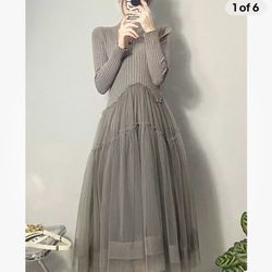 Gray Dress Asymmetrical Tulle Long Dress Custom