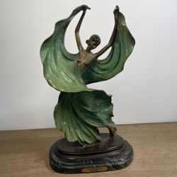 Antique 21" Louis Icart "Fascination" Solid Bronze Sculpture weighs over 36 lbs