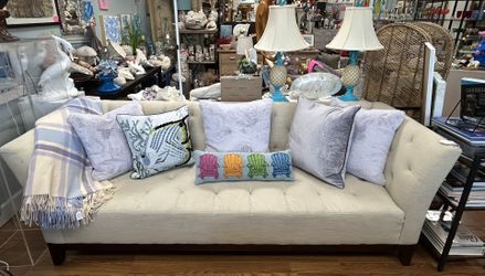 Large 89 inch beige Tufted Sofa Couch