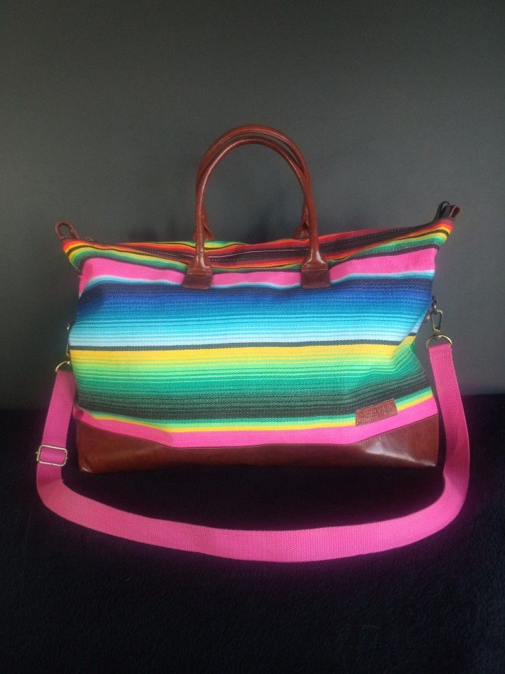 Judith March Striped Serape Mexican Blanket Weekender Bag Jumbo Size (23" x 16" x 9")