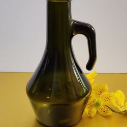 Vtg. Smoky Glass Cruet Pitcher Unique Open Handle Mid-Century Modern
