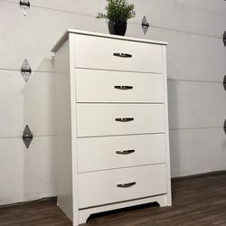 Modern White Dresser w/ Silver Knobs, Excellent Condition