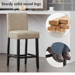 26'' Faux Leather Bar Stools, Modern Upholstered Bar Height Bar Chairs, Soild Wood Legs Barstools with Back, Beige   99 &50