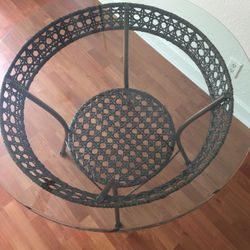 Glass Table With Metal -wicker Base