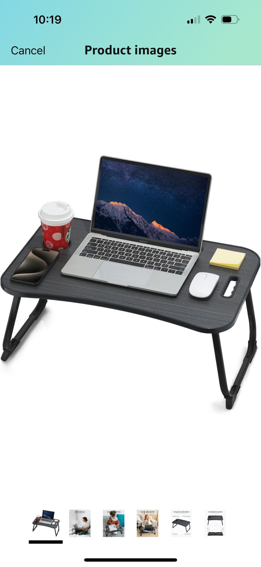 Laptop Bed Desk, Foldable Lap Table, Portable Study Table, Laptop Stand with Cup Holder & Tablet Slot & Lifting Handle for Working Writing Drawing & E