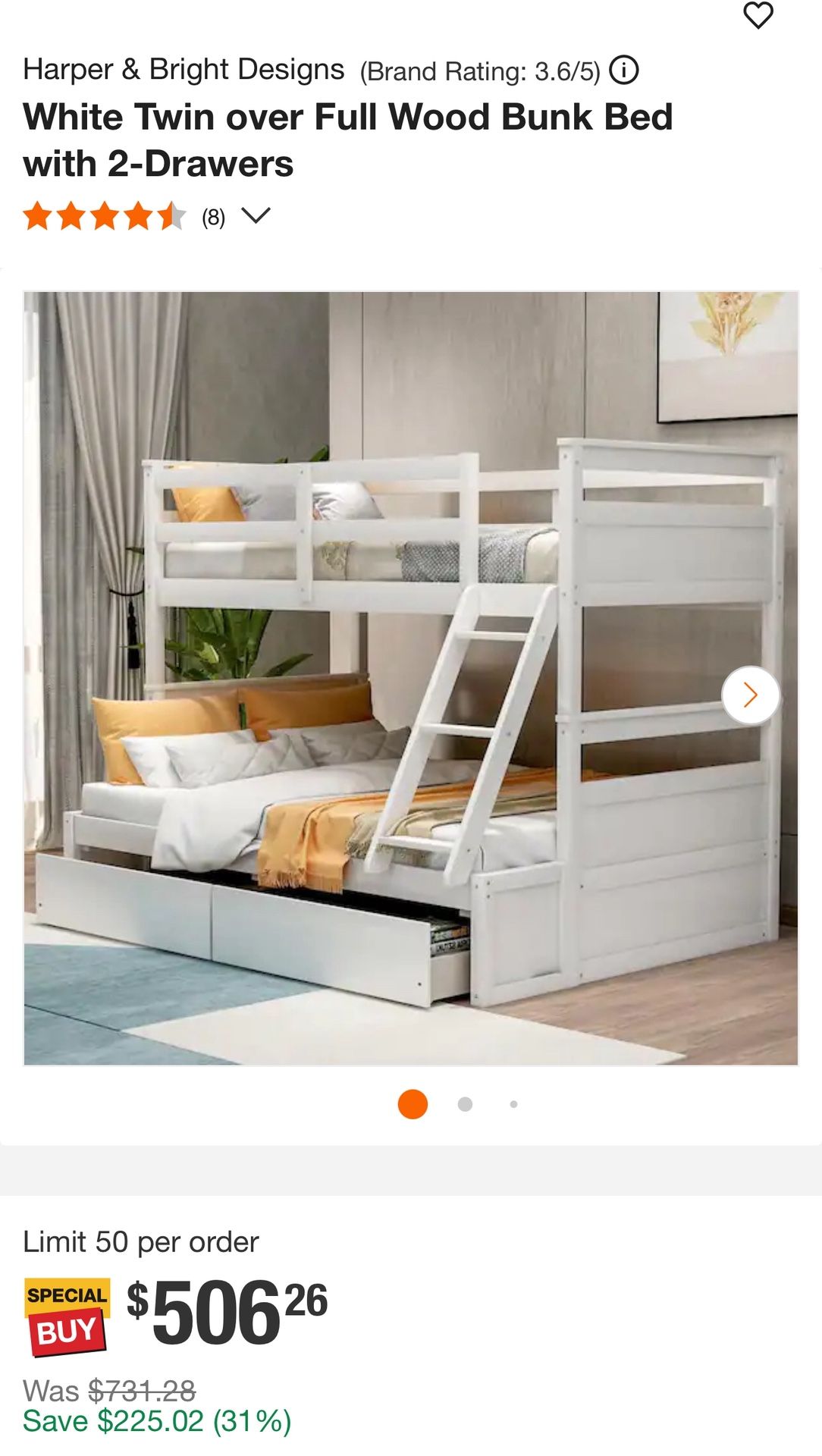Wood Bunk Bed with 2-Drawers