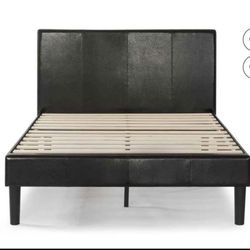 Faux Leather Upholstered Platform Bed Frame espresso full size