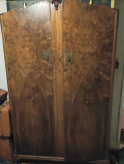 Vintage Walnut Burl Wood Armoire Wardrobe