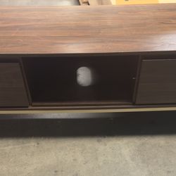 Modern Walnut TV Stand / Console with Gold Metal Frame