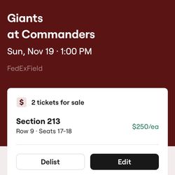 2 Washington Commanders Vs. New York Giants Tickets