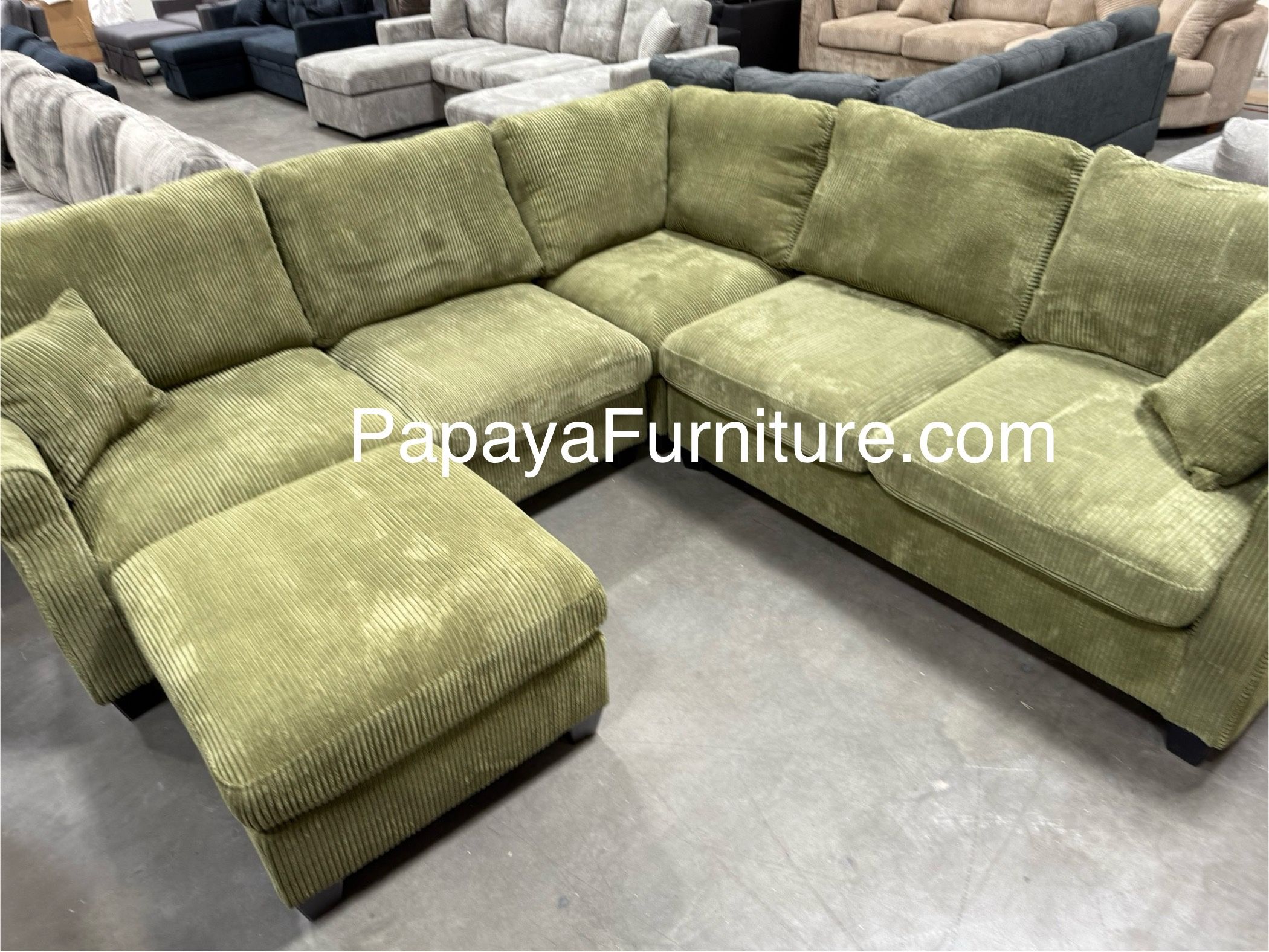 New Sectional Sofa And Ottoman Set Green Fabric
