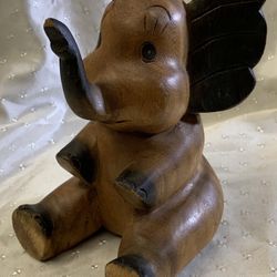 Wooden Elephant Sitting Statue Carved Wood Decor Sculpture Figurine