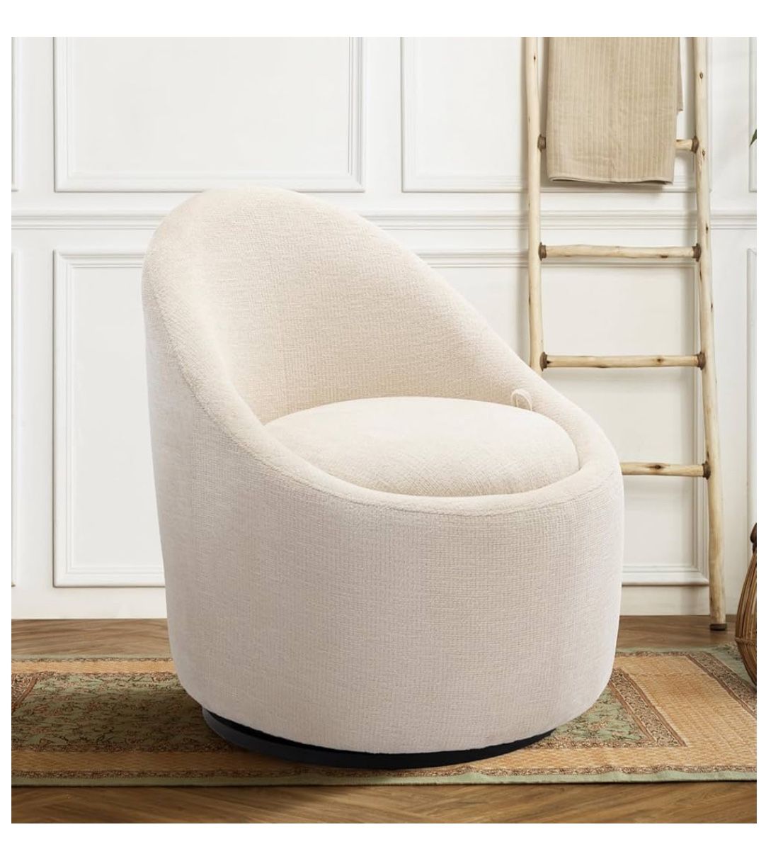 COLAMY Swivel Accent Chair, 360° Swivel Chair with Hidden Storage, Modern Small Barrel Swivel Armchair for Living Room/Bedroom, Beige 