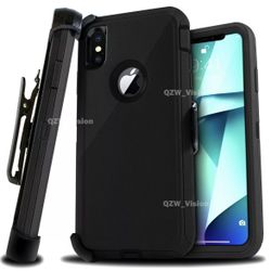 For iPhone XR Black Belt Clíp Case Holster Defender Rugged Shockproof 