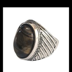 TIGEREYE BEZEL SET NEW SIZE 8 MENS QUALITY TITANIUM ENGRAVED DESIGN  SILVER RING