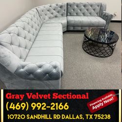 Grey Velvet Living Room Sectional Sleeper - Delivery And Financing Available 