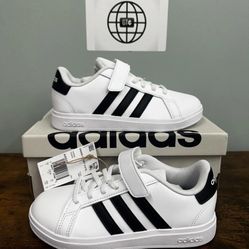 Adidas Kids Grand Court 2.0 Sz 1 New White Black Authentic 