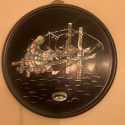 Vintage Japanese Black Lacquer Abalone Wall Art