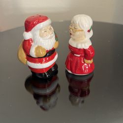 set of ceramic Santa and Mrs. Claus salt and pepper shakers