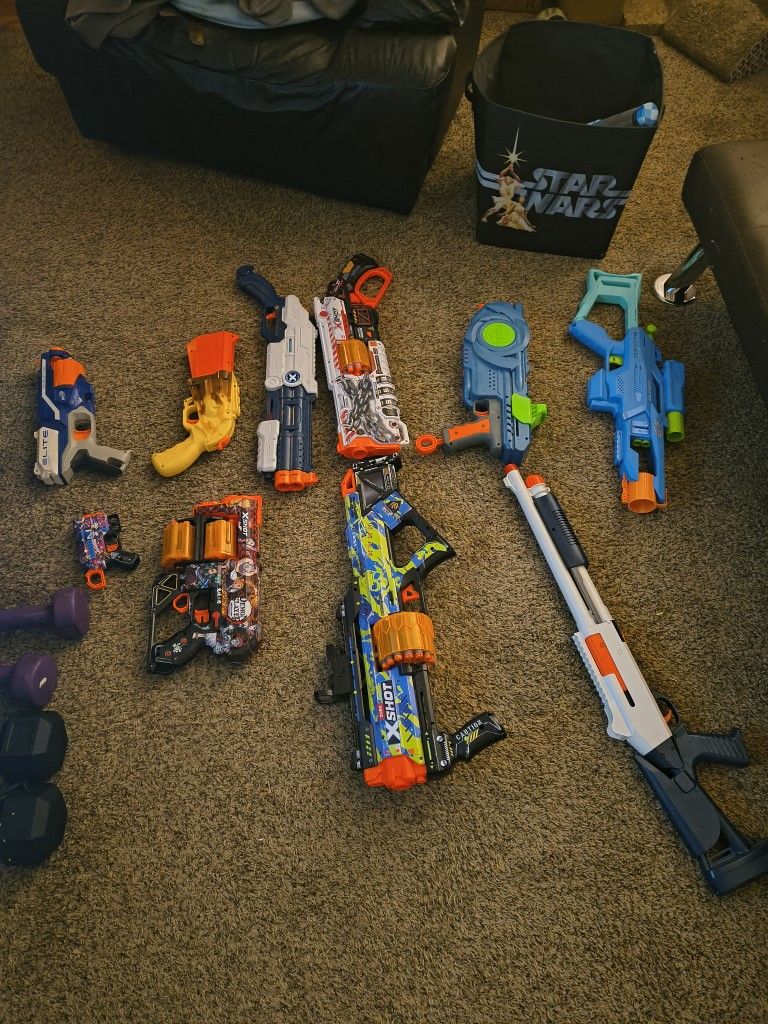 Lot Of Nerf Guns, Stranger Things Slingshot,Fortnite,Combat Shotgun, X shot & More 