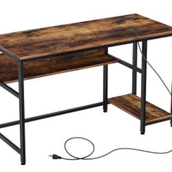 Rolanstar Computer Desk 55” W/ Power Outlet And Storage Shelves