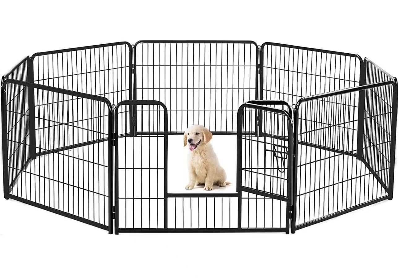 Dog Playpen Indoor - Pet Fence Puppy Exercise Pen for Yard Gate 8 Panel 24” Height Heavy Duty Crates with Doors Metal Dog Pen for Camping, RV, Outdoor